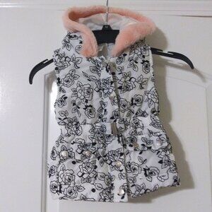 Nicole Miller New York Hooded Puffer Vest Faux Fur Trim Girls Size 4 Floral